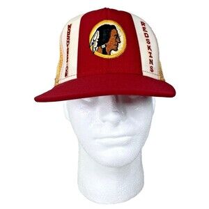 Vtg 80s Washington Redskins NFL Mesh Snapback Trucker Hat AJD Lucky Stripes EUC